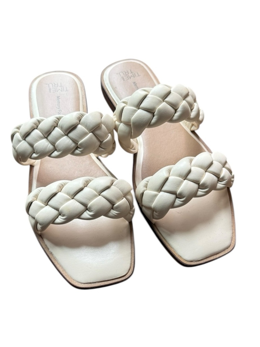 Time and Tru Braided Double-Strap Cream Slide Sandals - Women